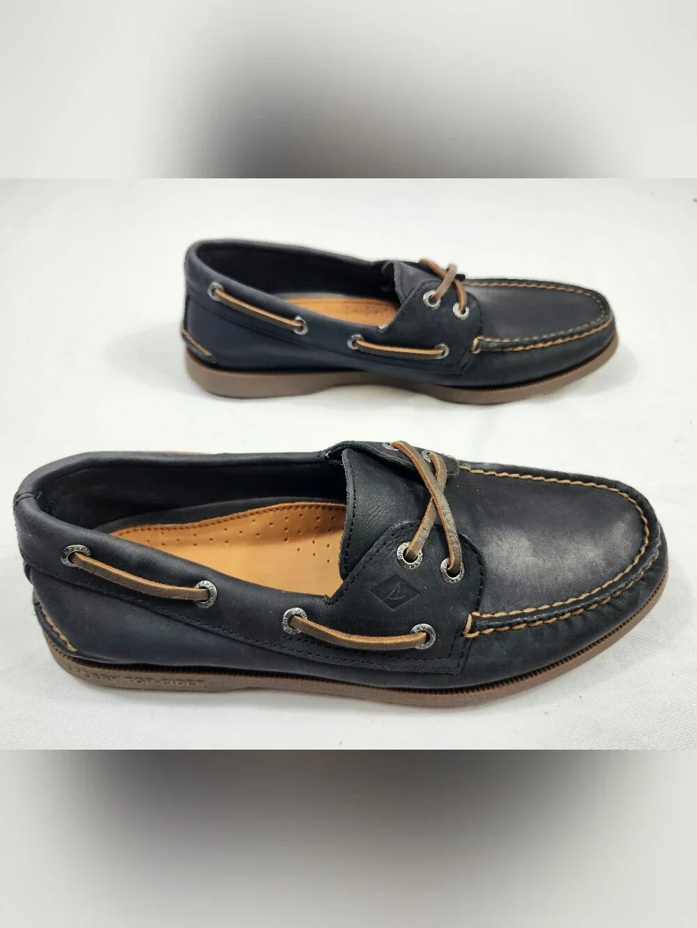 Sperry Topsider Men's 7 M Black Leather Slip On Boat Shoes Non Marking NEW